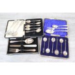 Silver flatware to include five silver coffee bean finial coffee spoons, makers Adie Brothers,