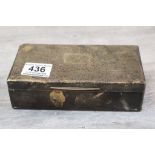 Silver cigarette box, engraved rectangular cartouche to lid, makers marks indistinct, hallmarked
