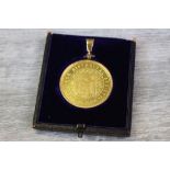 Late Victorian yellow metal medallion, Trinity College Dublin awarded to Victor Perry 1893-94, tests