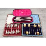Cased Victorian silver Christening set comprising spoon, knife & fork, engraved foliate scroll