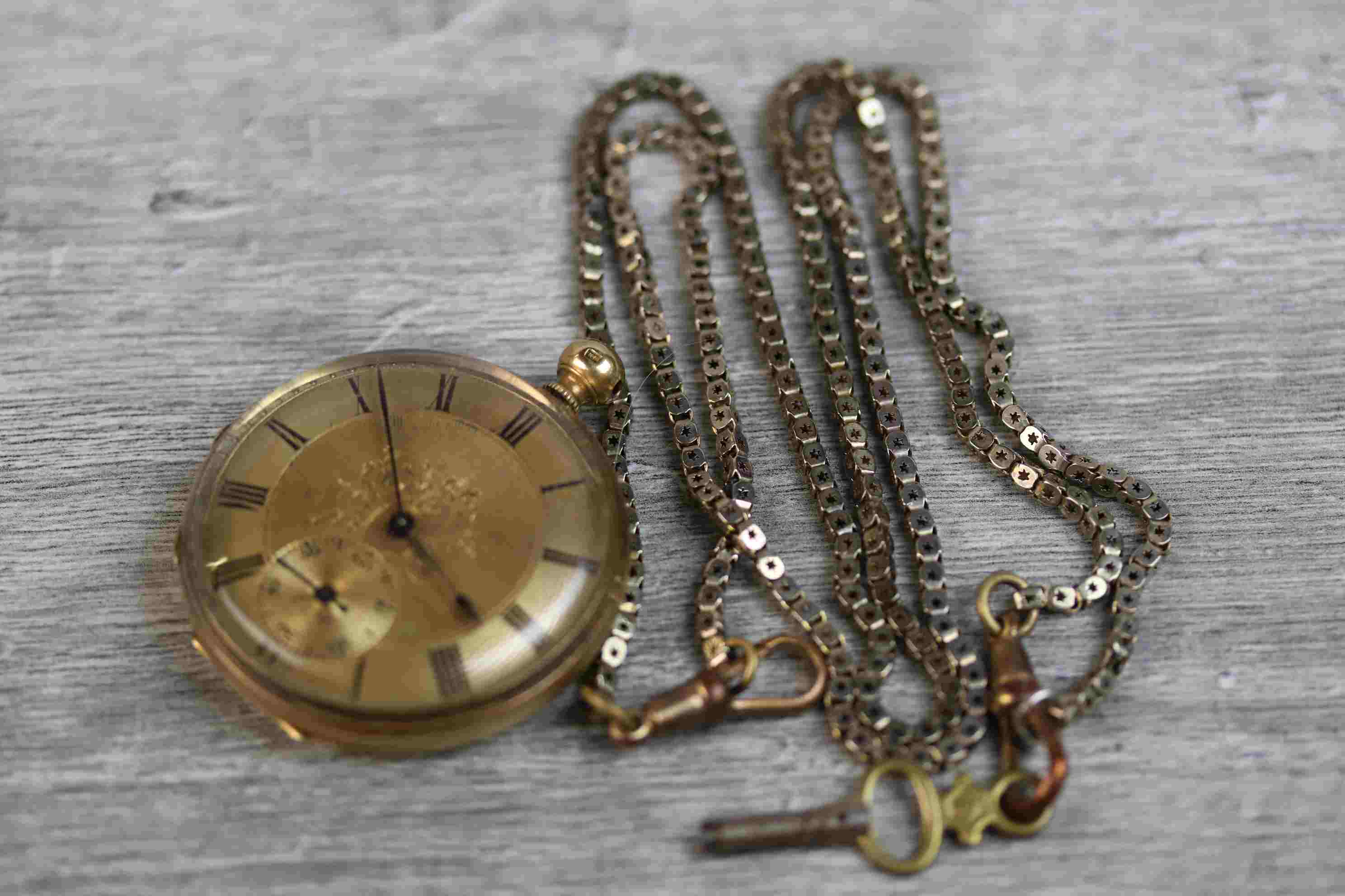 18ct yellow gold open faced key wind pocket watch, gilt engine turned dial and subsidiary dial, - Image 4 of 6