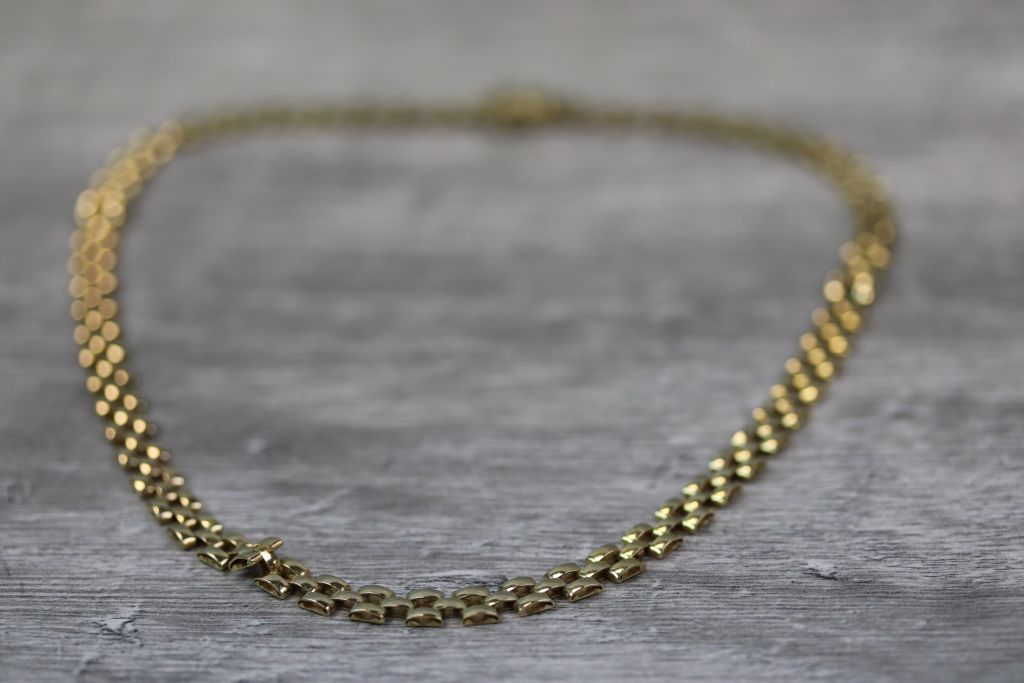 9ct yellow gold brick link necklace, width approximately 6mm, tongue and box clasp with safety - Image 2 of 4