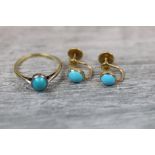Turquoise solitaire yellow gold ring, the cabochon cut turquoise measuring approximately 6mm x 5.