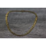 9ct yellow gold brick link necklace, width approximately 6mm, tongue and box clasp with safety