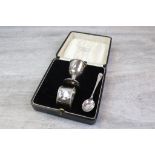 Cased silver Christening set comprising egg cup and napkin ring (af) makers Collingwood & Sons