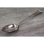 George III Old English pattern silver basting spoon, crested terminal, makers Joseph Hicks, Exeter