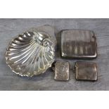George V silver cigarette case, reeded and waved decoration, blank square cartouche to corner,