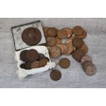Small collection of Tokens and other coinage in two boxes to include a bronze Archaeology