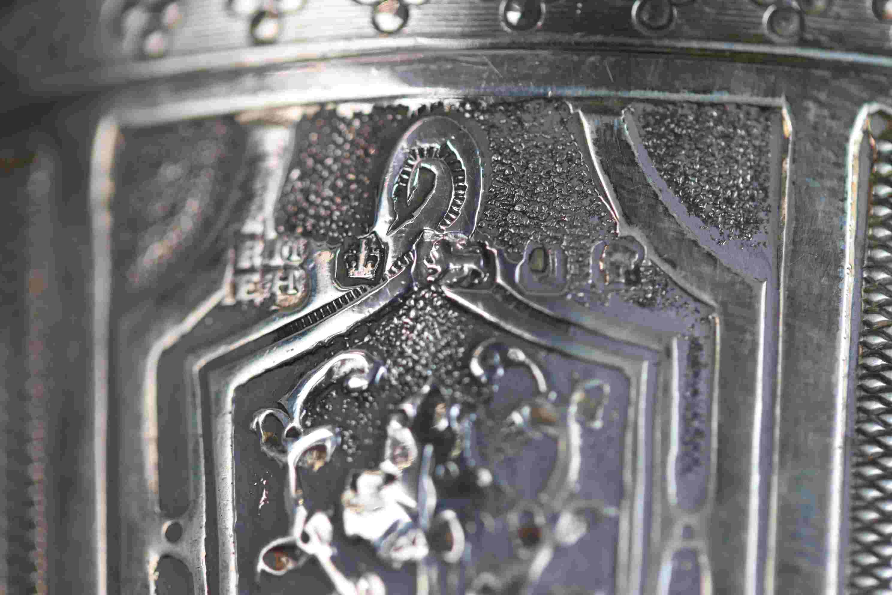 Victorian silver footed mug with sectional repousse scroll and stylised foliate decoration to - Image 12 of 13