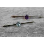 Edwardian aquamarine 18ct white gold and platinum set bar brooch, the oval mixed cut aquamarine