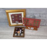 Coin - pre-decimal in frames and glazed together with mounted display 'Floral & Coats of Arms of