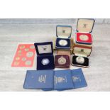 Three cased Silver proof Royal Mint commemorative Crown coins with COA's, Isle of Man Winston