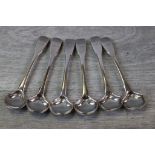 Matched set of six George III silver salt spoons, crested terminals, makers William Eley & William