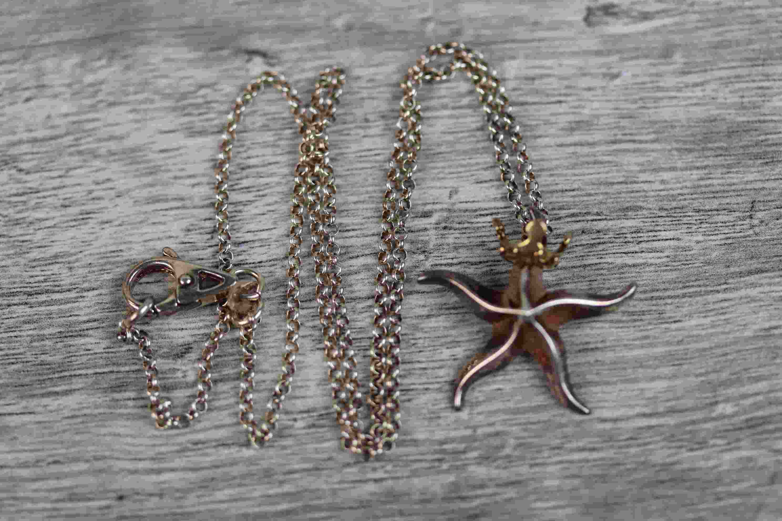 Asprey silver pendant necklace modelled as a gilt crowned starfish, dimensions approximately 25mm