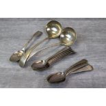 Silver flatware to include a pair of silver sauce ladles, Old English pattern, makers Martin, Hall &