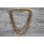 9ct yellow gold rope twist necklace, length approximately 62cm (some links broken)