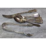 Pair of Victorian silver fiddle and thread pattern sugar tongs, plain bridge, makers Henry
