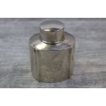 Late Victorian silver tea caddy, plain fluted form with monogram to centre, hallmarked Birmingham