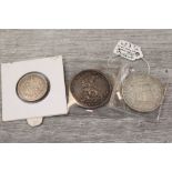 1886 Silver Florin in good condition, 1887 Silver Shilling & a 1913 German Drei Marks silver coin