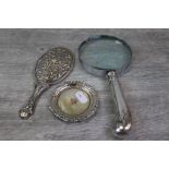 Victorian mother of pearl and silver circular pin tray with rose metal Spade emblem to centre of