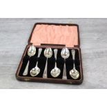 George VI cased set of six silver thread pattern teaspoons, makers Adolph Scott Ltd, Sheffield 1936