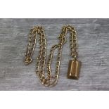 9ct yellow gold ingot pendant, full hallmarks, length approximately 18mm on 9ct yellow gold chain,