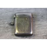 Edwardian silver vesta case with engraved fully clothed animal character and the words "The Trusty