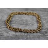 9ct yellow gold rope twist necklace, length approximately 40cm