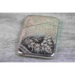 Victorian silver calling card case with bright cut floral, foliate and scroll decoration, initials
