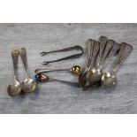 Eight silver coffee spoons with engraved and initialled terminals marked Ford Sterling, two silver