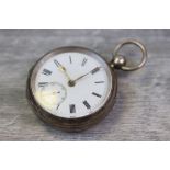 Victorian silver open faced key wind pocket watch