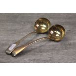 Pair of George III silver sauce ladles, fiddle pattern, plain finials, makers Thomas Wilkes