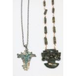 Peruvian Chrysolla necklace with Copper links and a Taxco Mexican Silver necklace with Turquoise