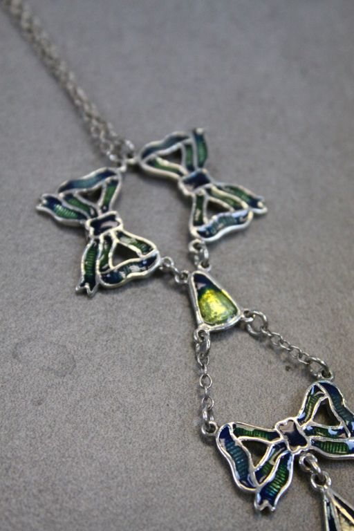 Silver and Blue Enamel Butterfly Shaped Necklace on Silver Chain - Image 4 of 4