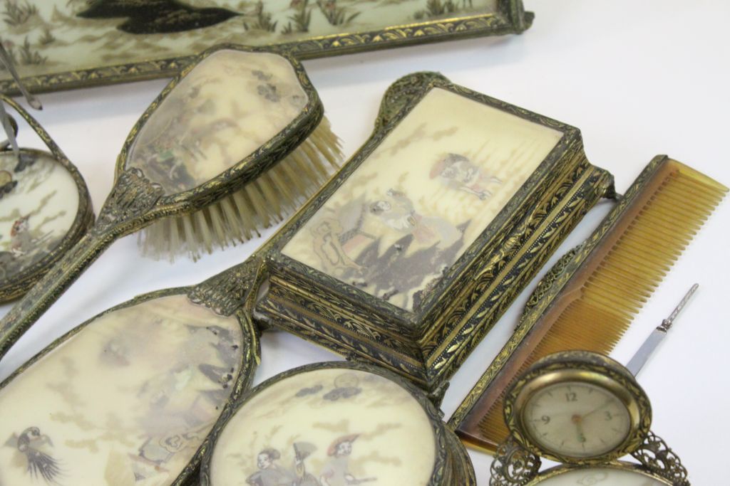 Mid 20th century Complete Vanity / Dressing Table Set with Gilt Metal Mounts and decorated with - Image 3 of 5