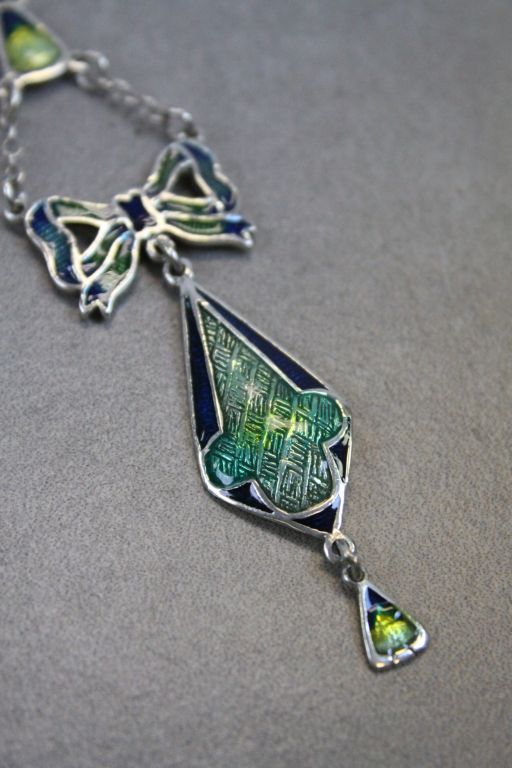 Silver and Blue Enamel Butterfly Shaped Necklace on Silver Chain - Image 3 of 4