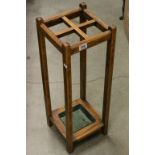 Edwardian Oak Square Four Section Stick / Umbrella Stand with Metal Drip Tray