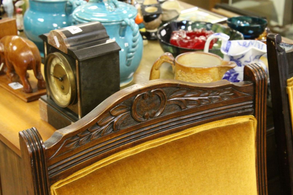 Two Matched Late Victorian / Edwardian Armchairs, both upholstered in matching Gold Velvet Fabric - Image 3 of 6