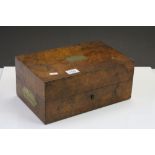 19th century Burr Walnut Box with brass label to interior ' Hunt & Roskell, Late Storr, Mortimer &