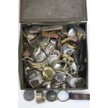 Tin of Mixed Watch Parts including Movements, Dials, Straps, etc