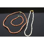 Coral Necklace and matching Bracelet together with a Freshwater Necklace