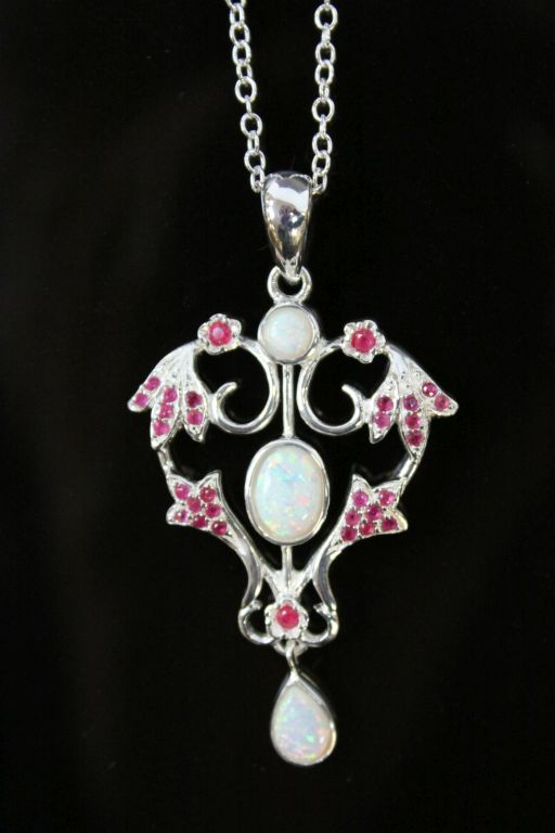 Silver Belle Epoque Style Opal Paneled Necklace