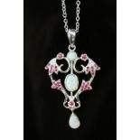 Silver Belle Epoque Style Opal Paneled Necklace