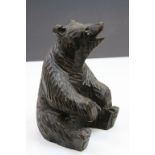 Black Forest Style Carved Wooden Seated Bear, 21cms high