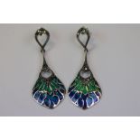Pair of Silver and Plique A Jour Drop Earrings