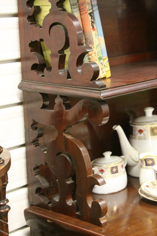 Victorian Mahogany Secretaire Bookcase, the upper section with Four Waterfall Shelves, Carved Scroll - Image 2 of 5