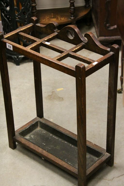 Edwardian Oak Six Section Stick / Umbrella Stand with Metal Drip Tray - Image 3 of 3