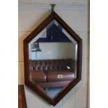 Arts and Crafts Mahogany Framed Shaped Mirror with deep bevelled edge, 79cms x 48cms