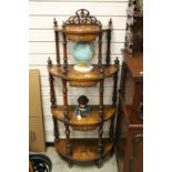 Victorian Walnut Four Tier Whatnot inlaid with Classical Urns and Swags with Pierced Gallery Back
