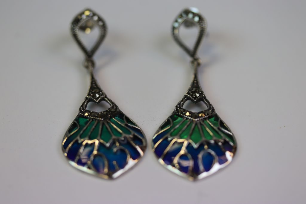 Pair of Silver and Plique A Jour Drop Earrings - Image 2 of 4